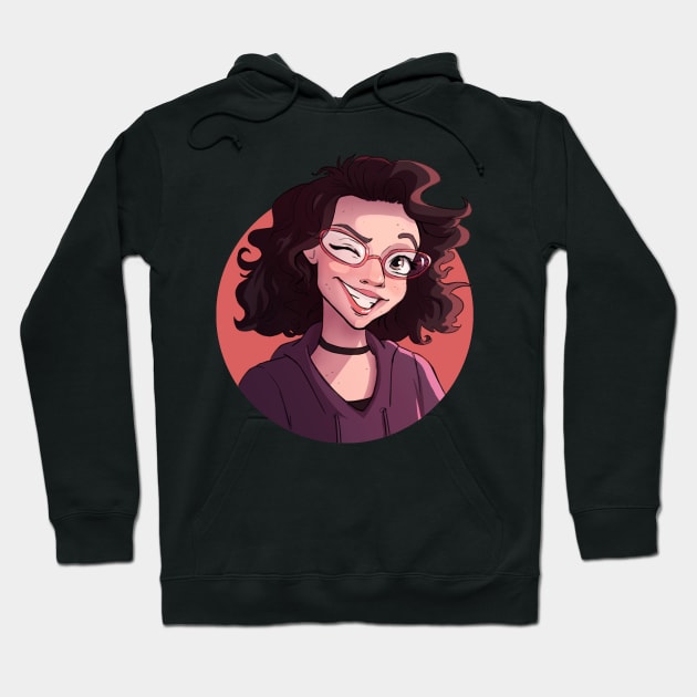 Curly Hair and Freckles Giving a Wink Hoodie by PaperRain